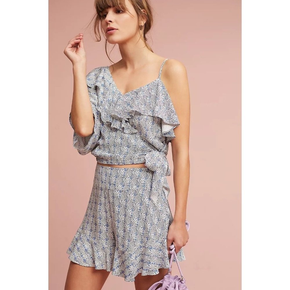 Anthropologie Maeve Shorts 10 Ruffle Pinapple High Rise Tropical Summer Vacay - Picture 3 of 10